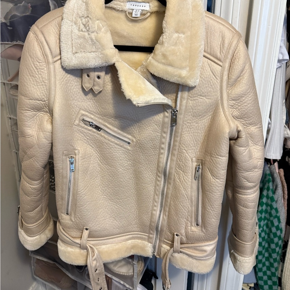Topshop Cream Shearling Jacket